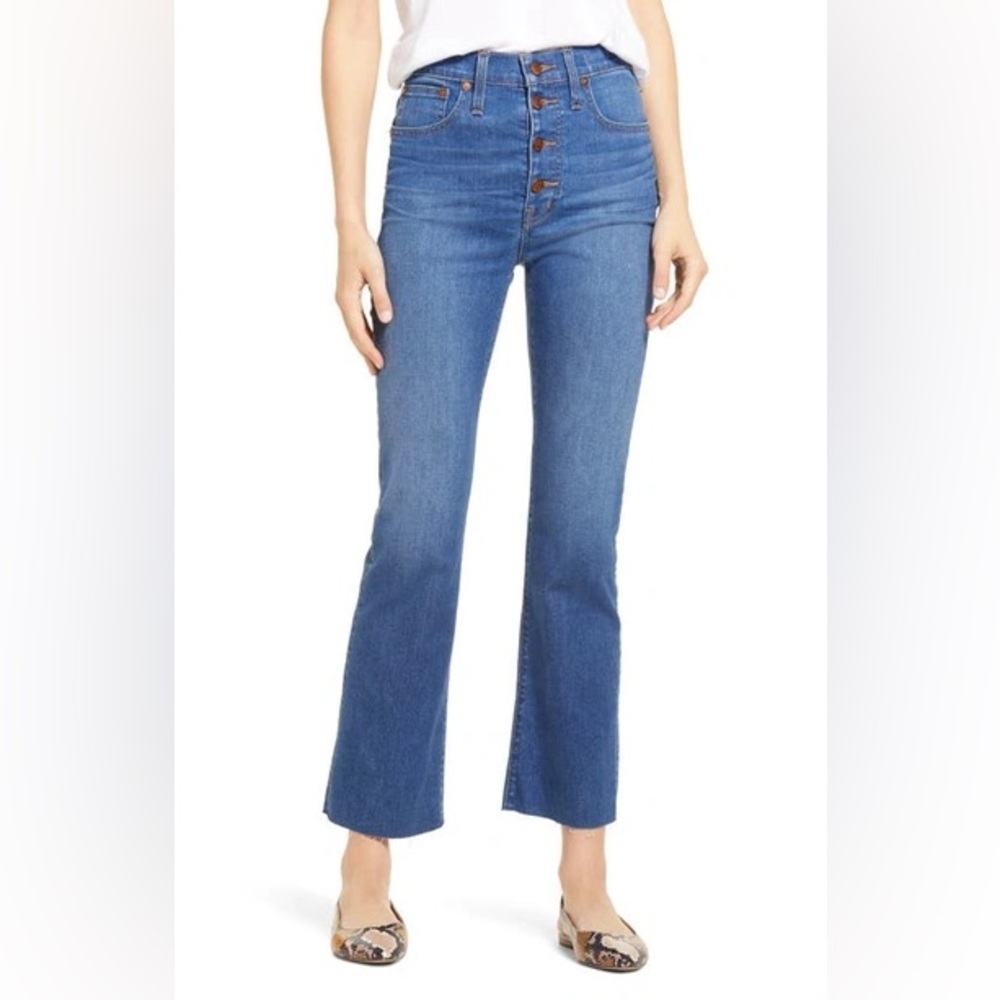 Madewell Women's Cali Demi-Boot with Button Fly Jeans Size 28 Raw Hem Cropped